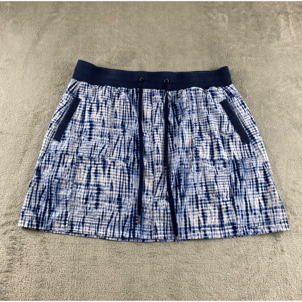 Intro Love the Fit Tie Dye Plaid Drawstring Skirt Womens Sz 12 Blue White Casual
